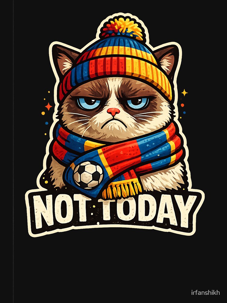 Not Today Grumpy Cat Soccer Scarf Hat – Funny Football Fan Humor Art | Soccer Cat Gift by irfanshikh