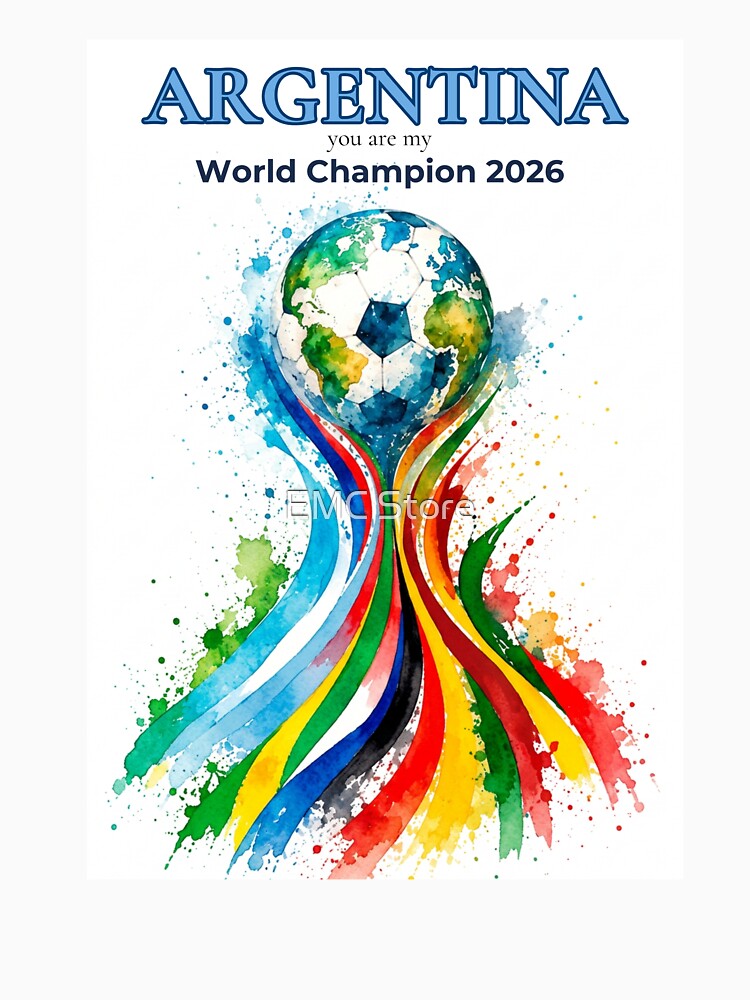 Argentina 2026 World Cup Champion Watercolor Football Art by EMC Store