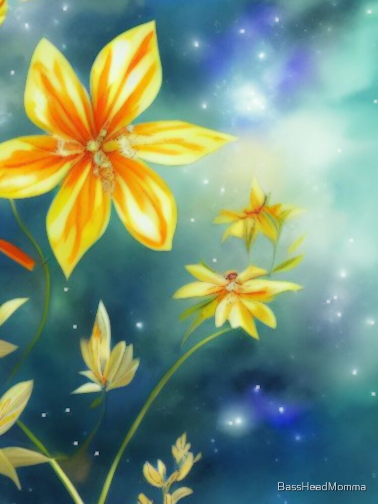Soft Floral Starry Sky Watercolor No 8 by BassHeadMomma