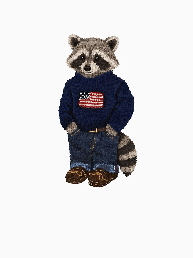 Cute Preppy Raccoon - USA Flag by theherbariumofspells