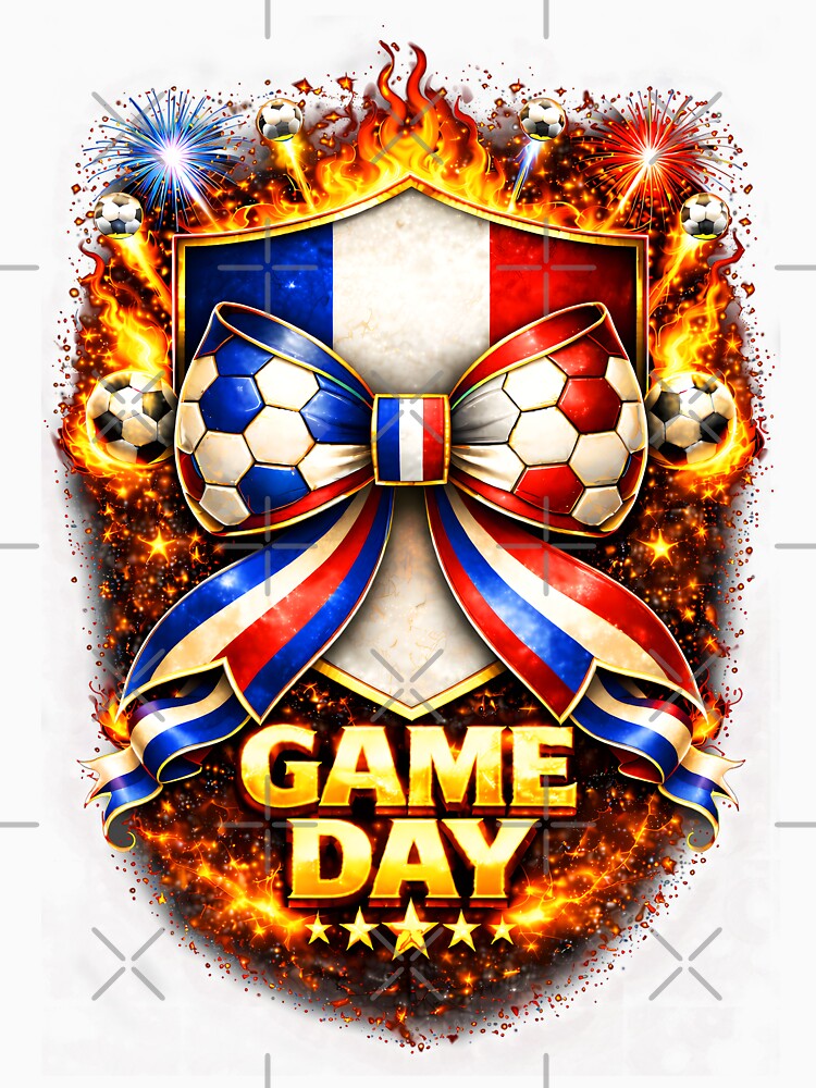 France Soccer Game Day Flaming Tricolor Crest Bow Graphic by MuniraWearify