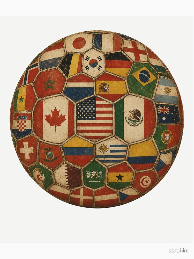Vintage World Flags Soccer Ball,2026 International Football Graphic Gifts Tee by O'brahim