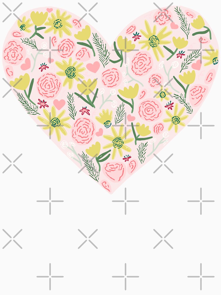 Floral heart - pink roses yellow daffodils and tulips cotton by Ingrid Poole
