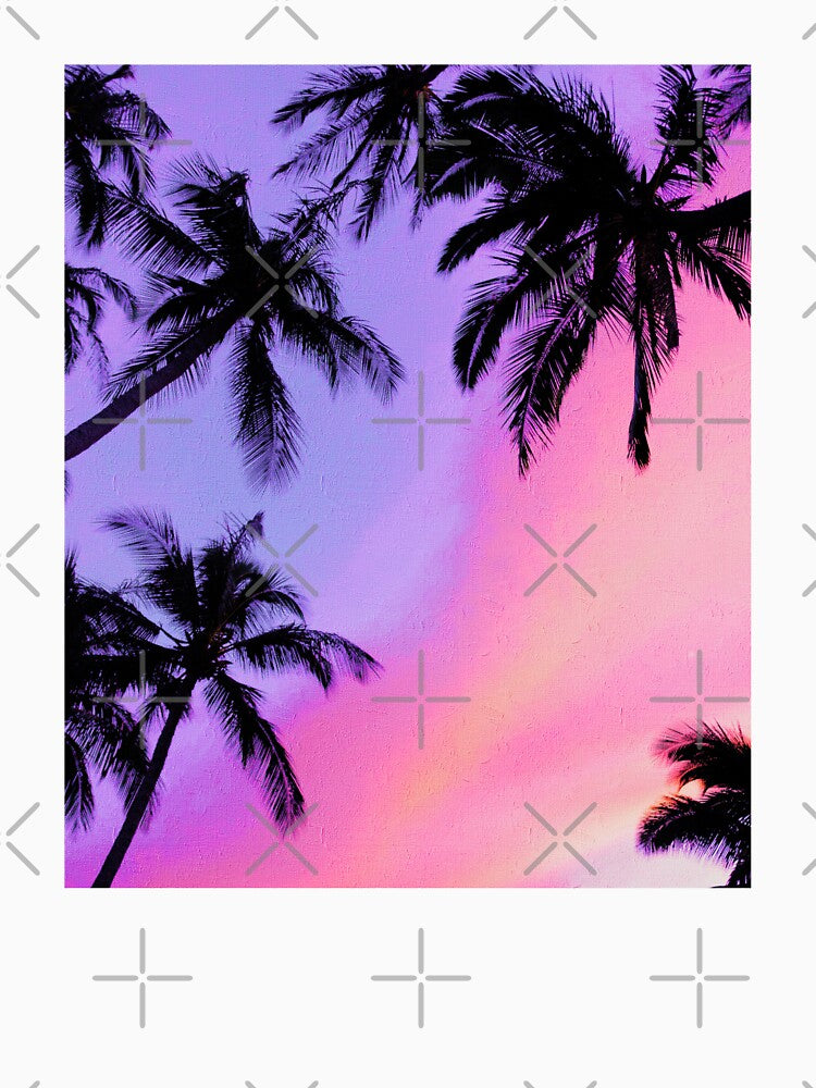 Dreamy Pastel Sunset Sky With Palms, Pink And Purple Cotton Candy Clouds Sky, Pastel Floss Sky by Paintcorner