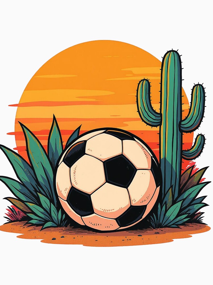 Soccer Ball in Desert - Agave & Cactus  Art by HappySproutArt