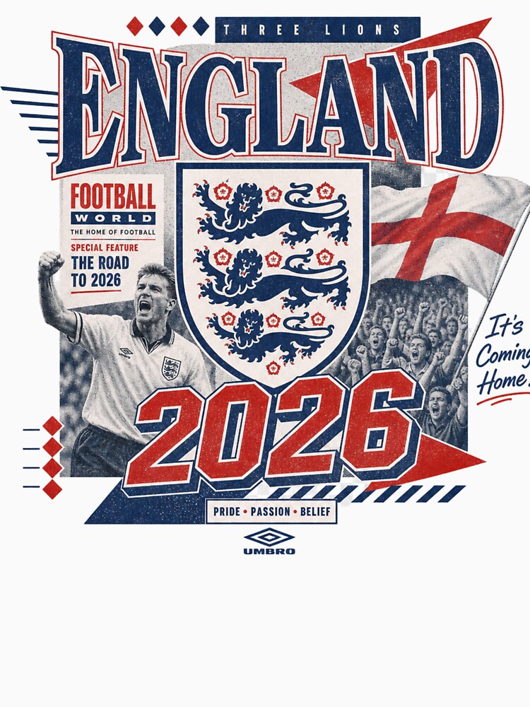 England 2026 Football World Cup Glory | Three Lions Fan Supporter Shirt by rushaib