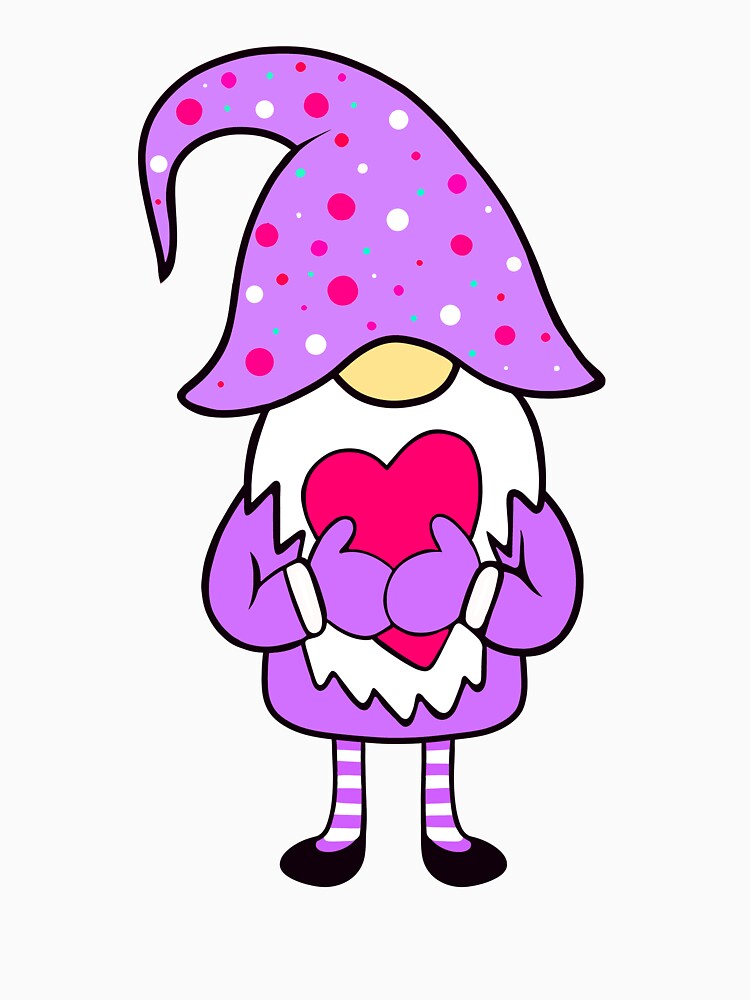 Funny Valentines Day Gnome Holding A Pink Heart by Sartoris Art