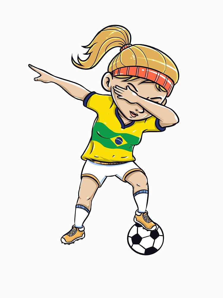 Dabbing Soccer Player Funny Brazil Fan T-Shirt girl by Pummli