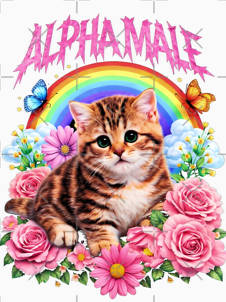Alpha Male Funny Kitten Rainbow Floral by gear-posters