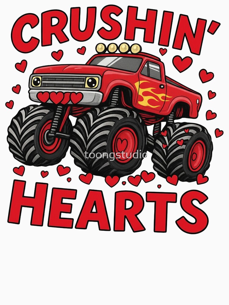 Boy Valentine Monster Truck, Crushin Hearts, Retro Distressed, XOXO Love by toongstudio