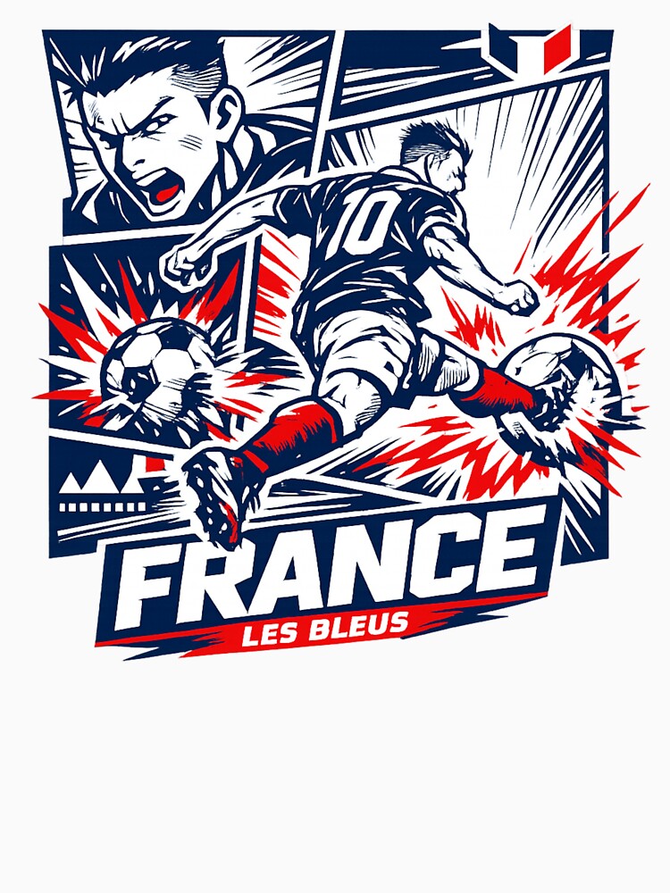 France Soccer Anime Striker Shirt – Les Bleus Football Graphic Tee, World Cup France Fan Art, Dynamic Goal Kick Design by JonelCrafts