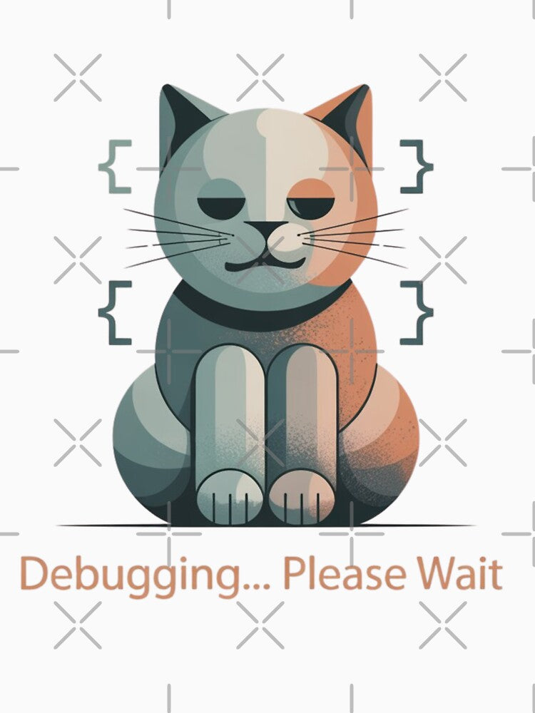 Debugging Please Wait – Funny Lucky Cat Programmer design by ZyricZyric