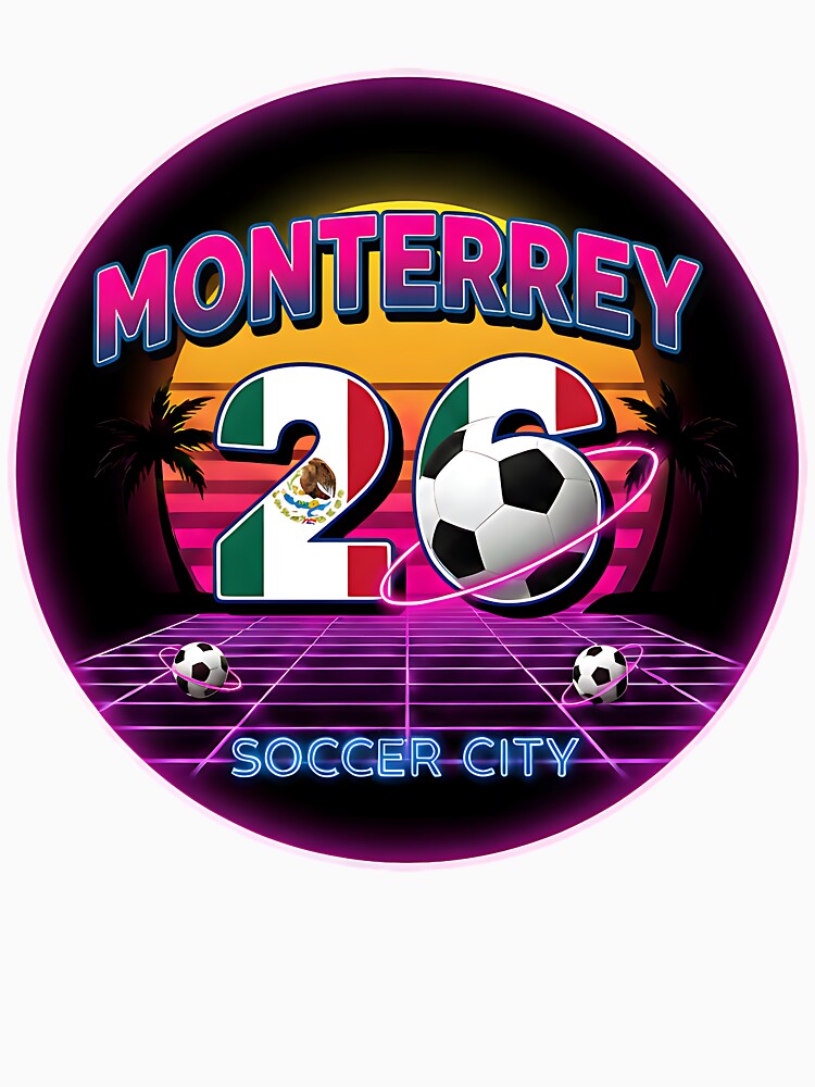 Monterrey 2026 Retro Synthwave Soccer City Logo by Silent Watch Threads.