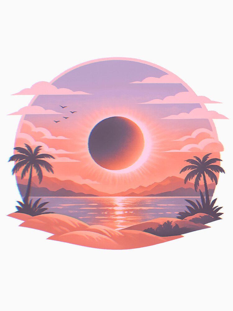 Sunset with eclipse, aesthetic design with soft colors by Moonshroomarts