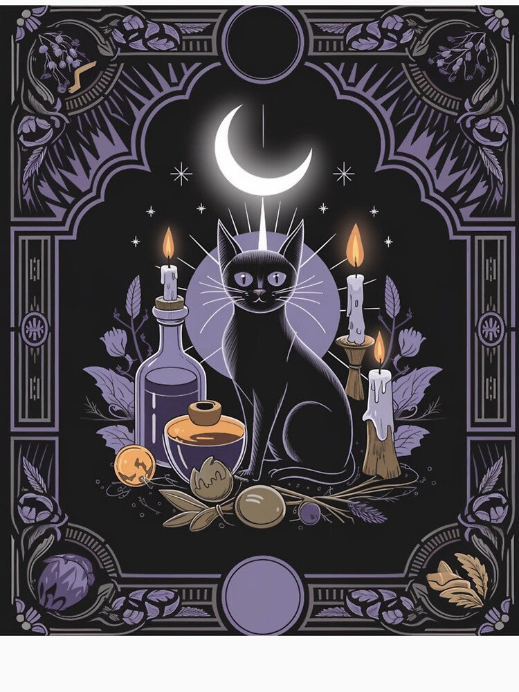 Celestial Cat Ritual Under Crescent Moon by Vectraxos