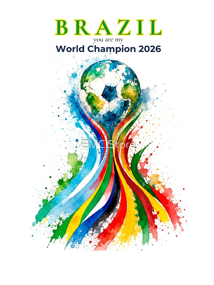 Brazil 2026 World Cup Champion Watercolor Football Art by EMC Store