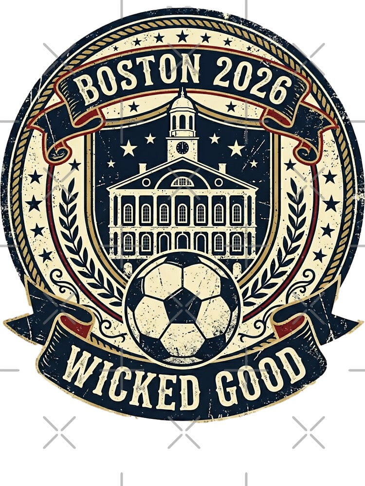 Boston 2026 World Cup Host City Vintage Football Badge — Wicked Good Soccer Crest by BrickByDream