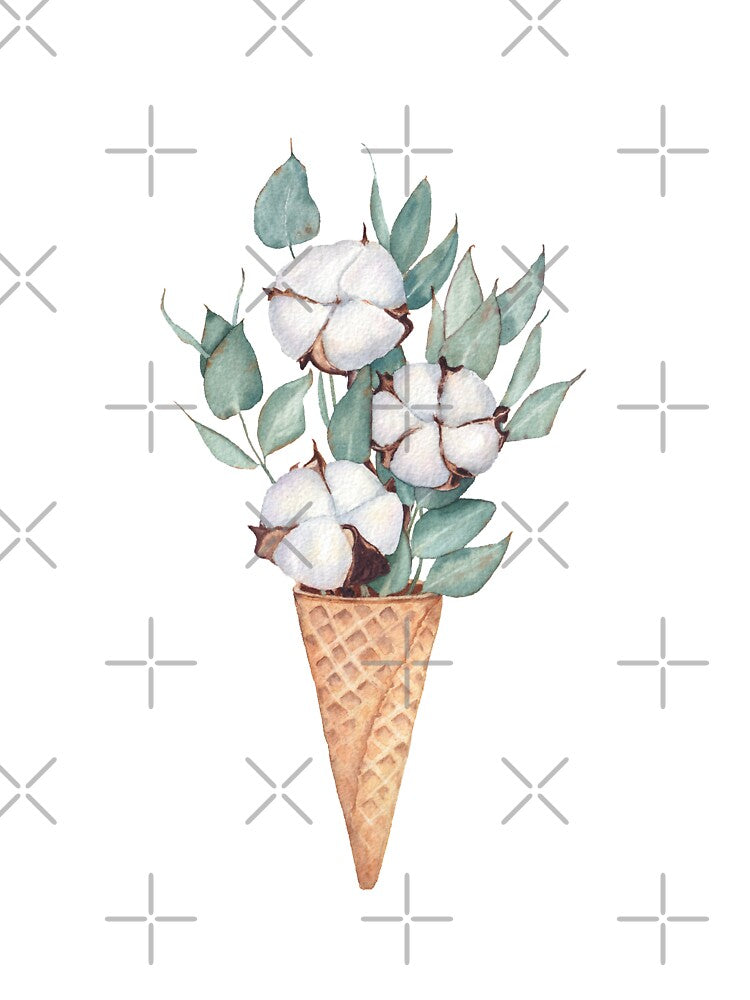 Cotton and eucalyptus bouquet in the waffle cone. by InnaPatiutko