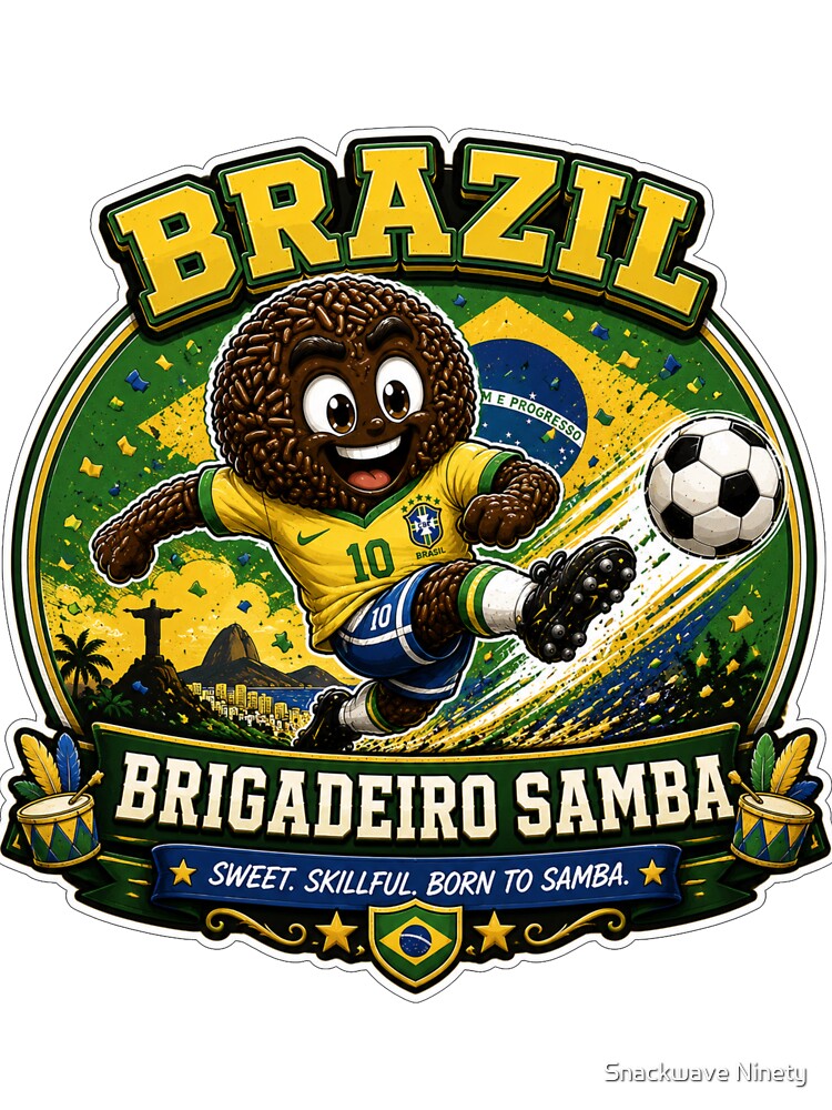 Brazil Brigadeiro Samba Football Mascot Sticker | Brazilian Soccer Fan Design by Snackwave Ninety