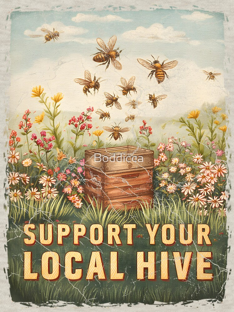 Support Your Local Hive – Vintage Beekeeping Poster by Boddicca