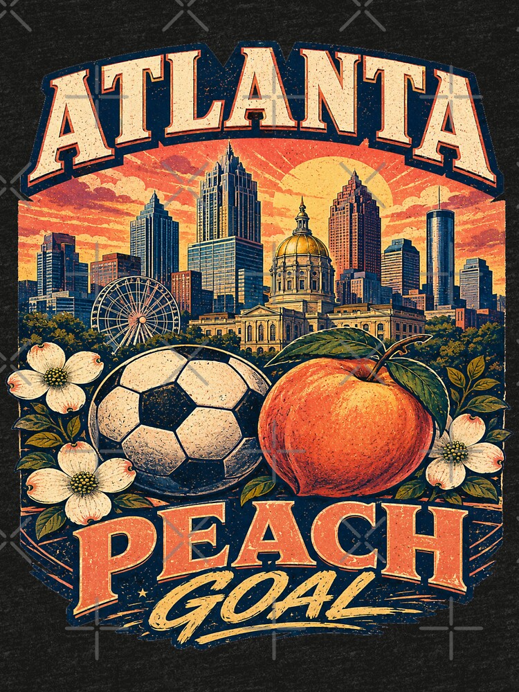 Atlanta Peach Goal Retro Soccer Travel Shirt | Georgia Skyline Vintage Football Fan Design | Atlanta Match Day Gift by Globalcitytees
