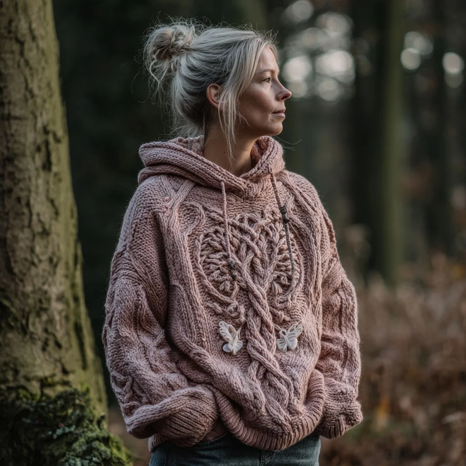 Viking Tree Of Life And Butterfly Art Knit Hooded