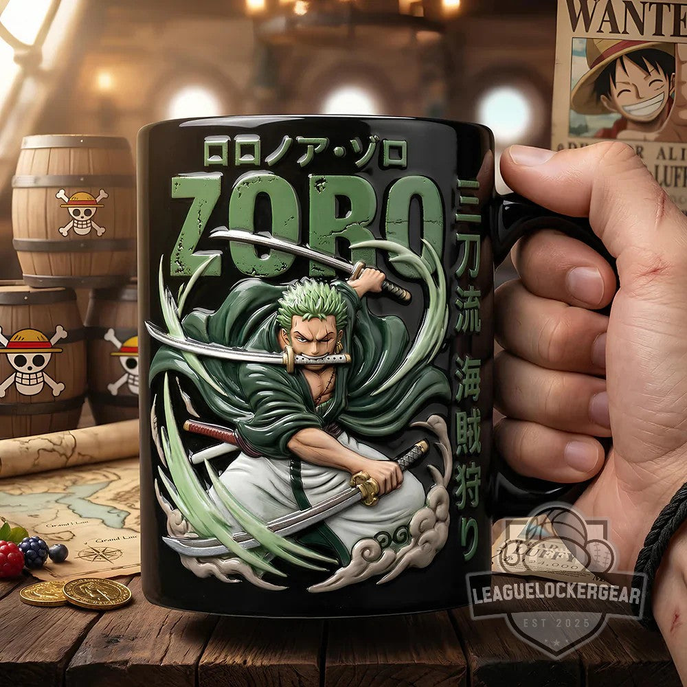 Roronoa Zoro Santoryu Three Sword 3D Embossed Coffee Mug