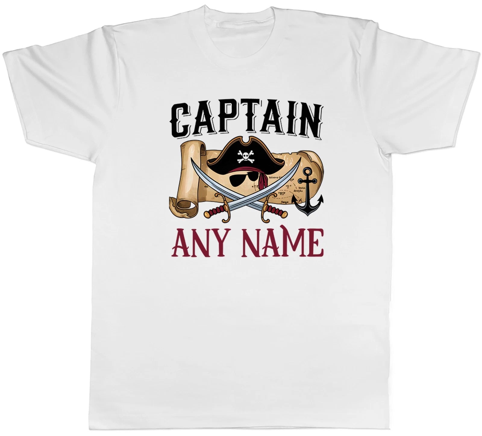 Personalised Captain Any Name Pirate Hat Patch Mens T-Shirt Tee Gift Top