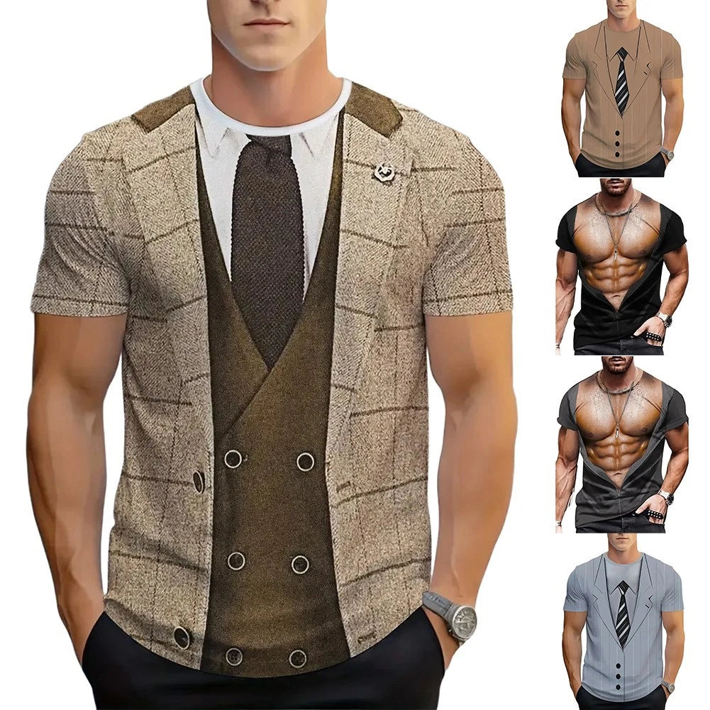 Fake Muscle T-Shirt Casual Wear Comfortable Fabric Daily Use O-neck Design