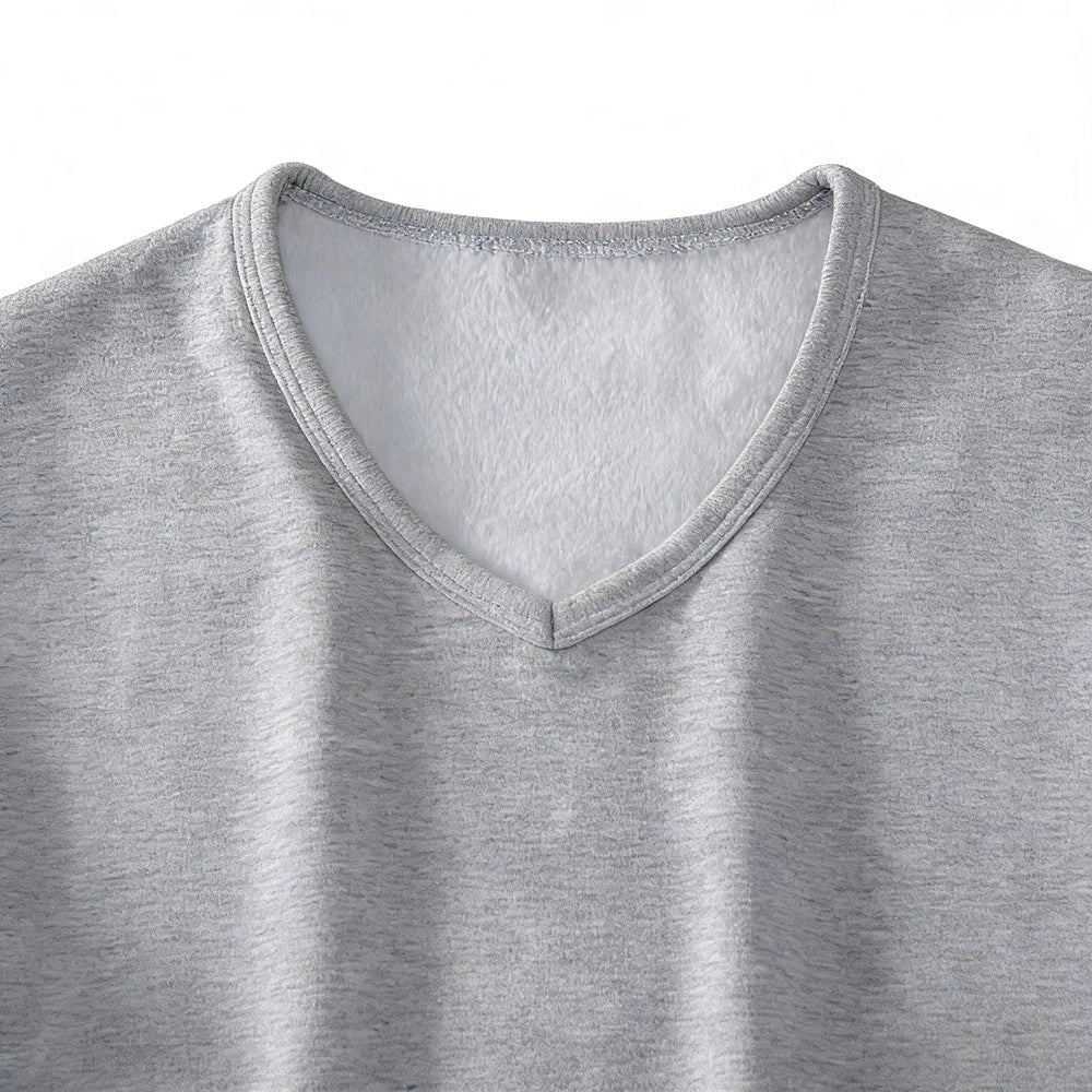Short Sleeve Mens Undershirt V Neck Thickened Warm Inner Layer Lightweight