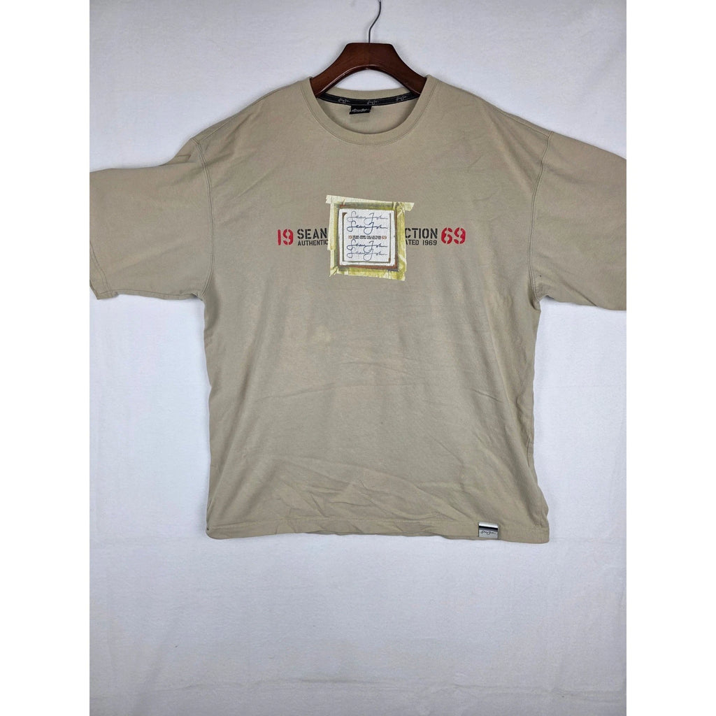 Vintage Y2K Sean John Graphic T-Shirt Mens XL Tan Beige Cotton 1969 Collection