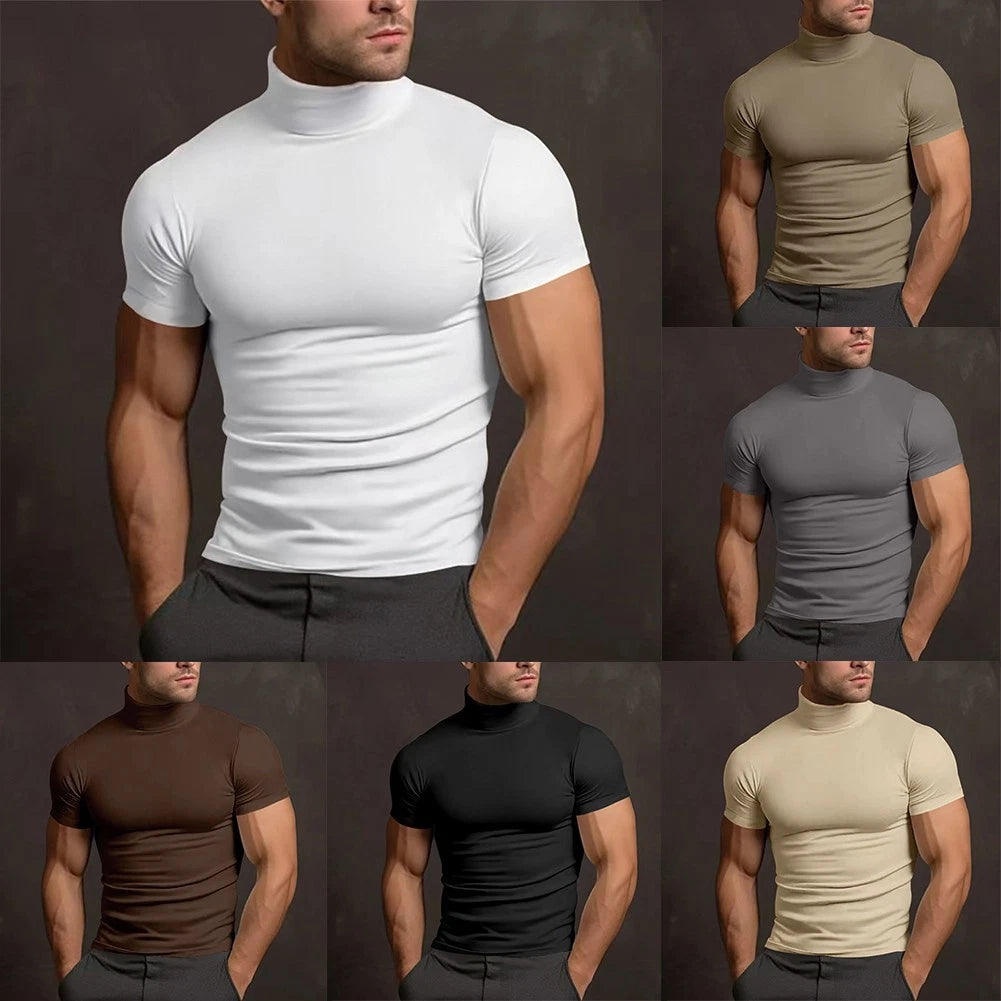 Fashion New Stylish Top Turtleneck Fitness Layer Polyester Short Sleeve
