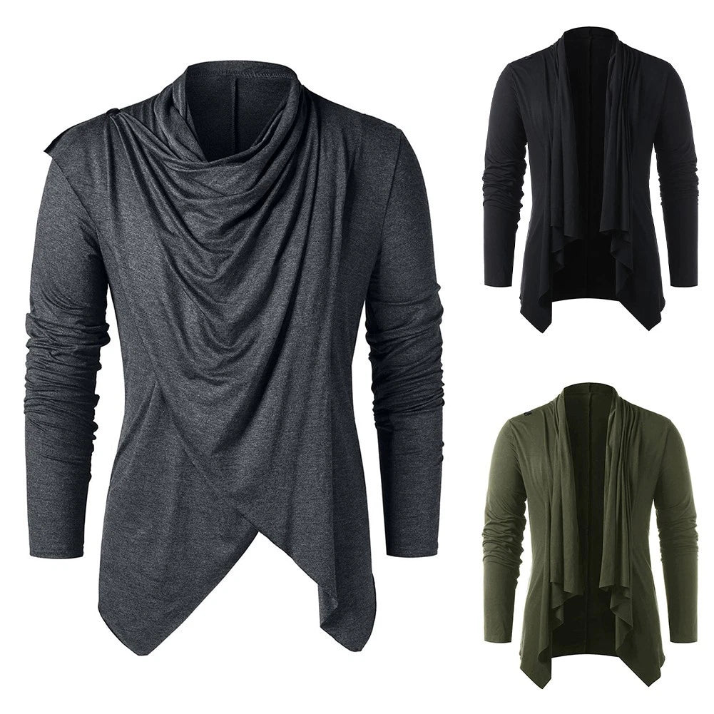 Sleek Men's Asymmetrical Cardi Top for a Modern Casual Look with Sleeves