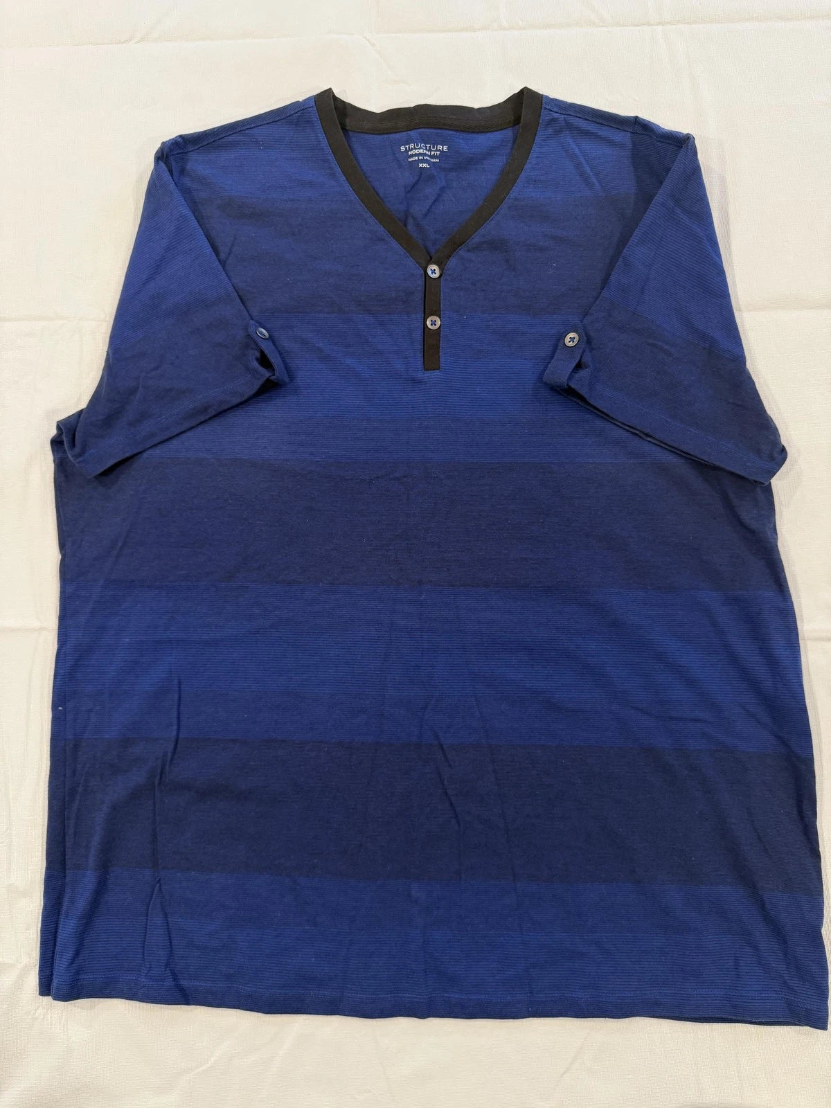 Structure Shirt Mens 2XL Blue Modern Fit Henley Short Sleeve Striped Casual