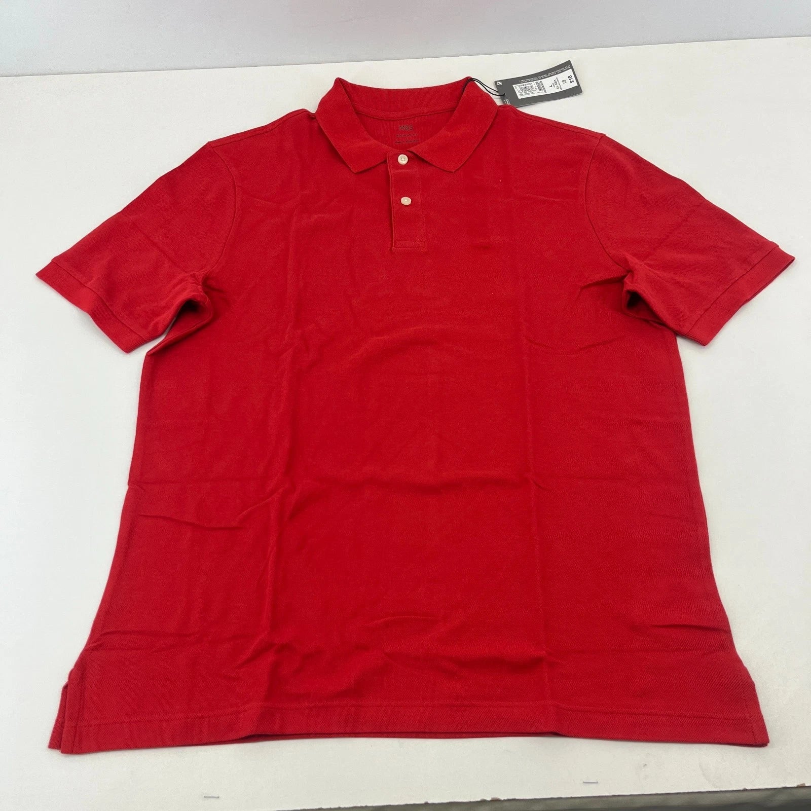 M&S Mens Red Short Sleeve 100% Cotton Polo Shirt Top size Large Regular Fit