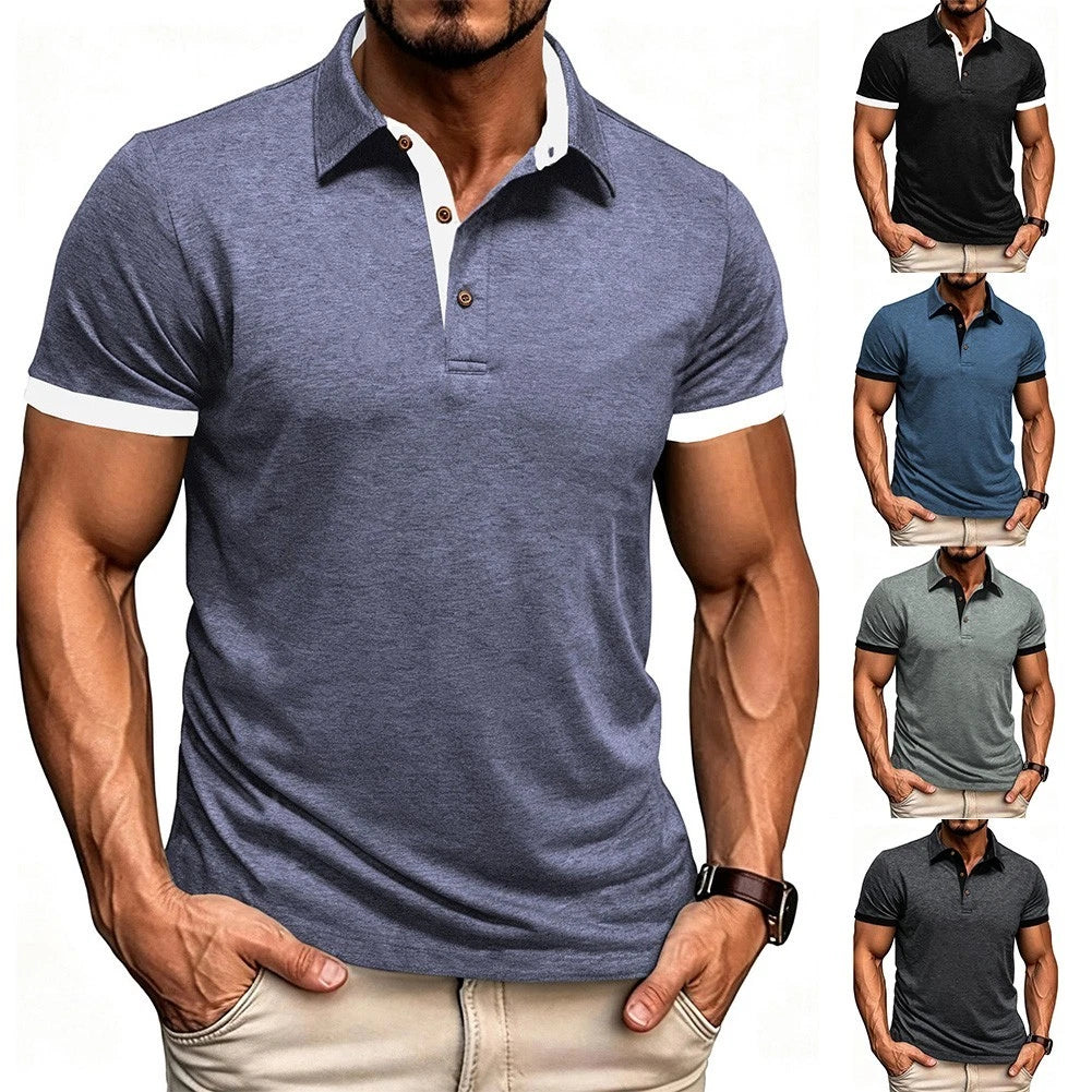Slip-on Slim Fit Men's T-Shirt Lapel Neck Short Sleeve Quick Dry Polyester Top