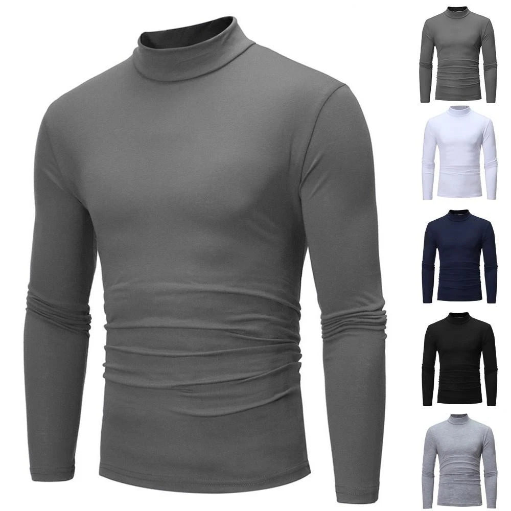 Long Sleeve Men Turtleneck Slim Fit Pullover Polyester Base Layer Shirt