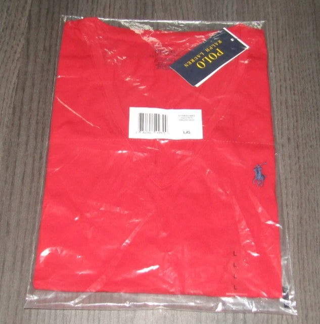 polo ralph lauren v-neck t-shirt mens large Ralph Red