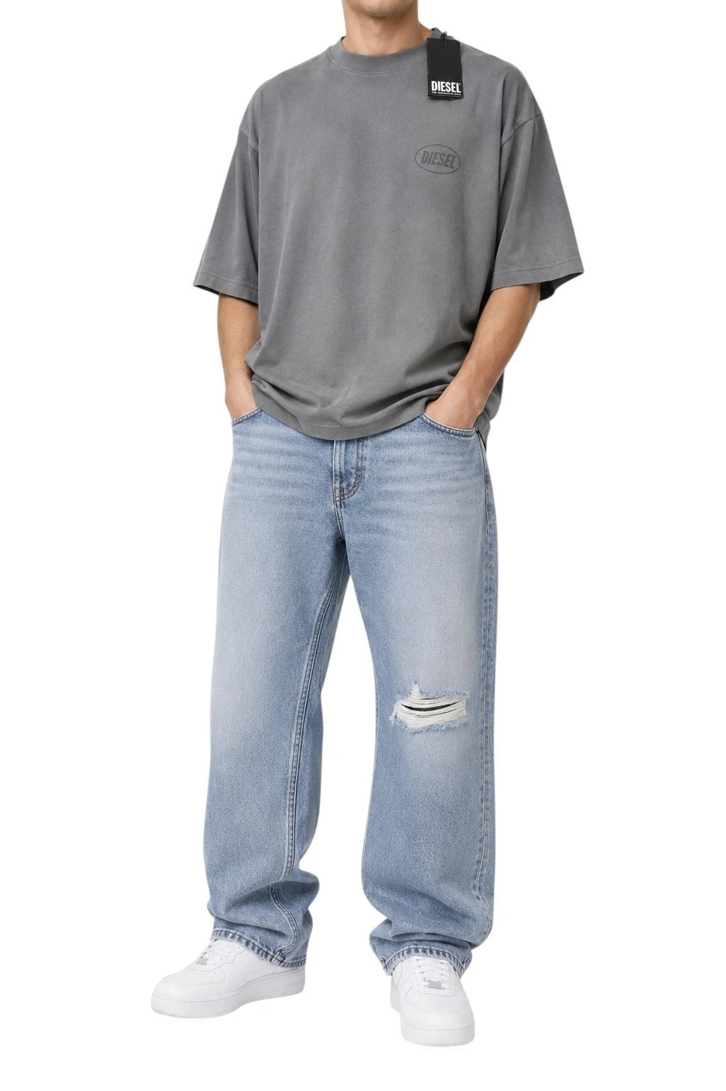 Diesel Men's Oversized Short Sleeve T-Shirt M Grey Faded