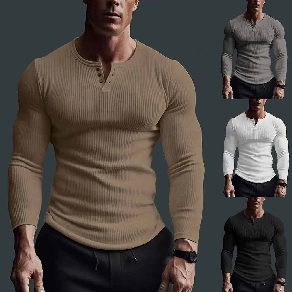 Men's Casual Spandex Long Sleeve Tops Suitable for Holiday and Daily Wear