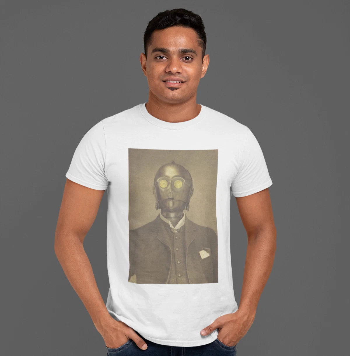 Men's T-Shirt Short Sleeve White C3PO Cotton Graphic Coton Color Block