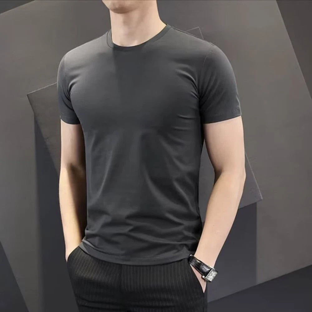 Fashionable Round Neck Pullover Men's Casual Solid Color Short Sleeve Tee