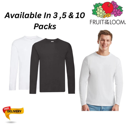 10 Pack Fruit of the Loom Mens T Original Long Sleeve Tee Lightweight T-Shirt