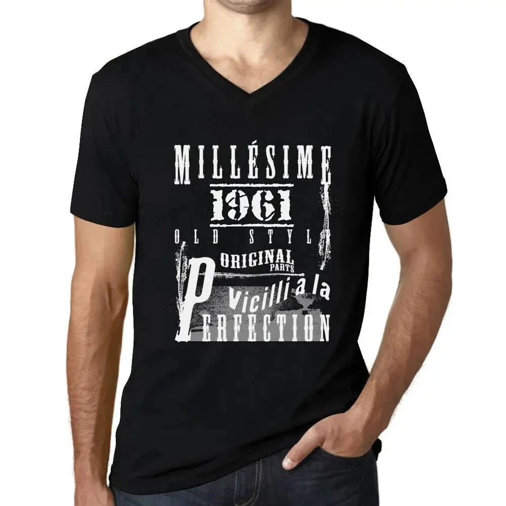 Men's Graphic T-Shirt V Neck Vintage Aged to Perfection 1961 – Millésime Vieilli