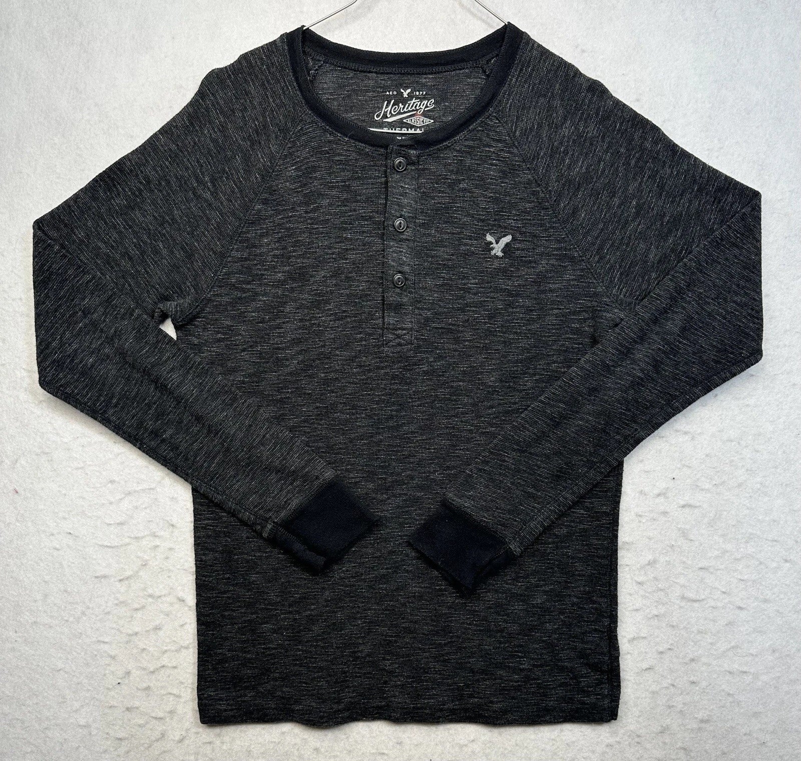 American Eagle Shirt Men’s size S Black Thermal Long Sleeve Pullover Casual