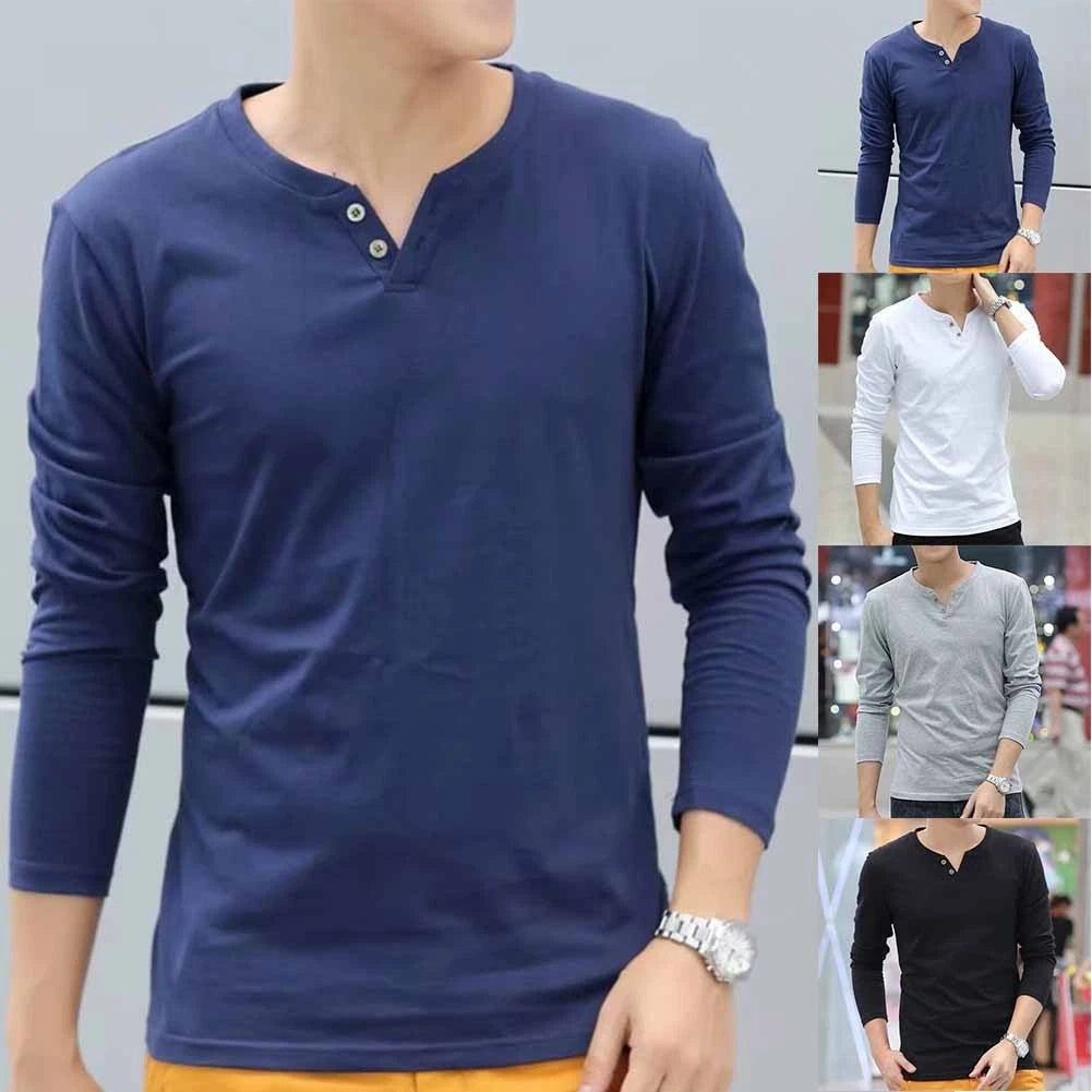 Stylish Henley Collar Long Sleeve Shirts for Men Comfy and Soft Cotton