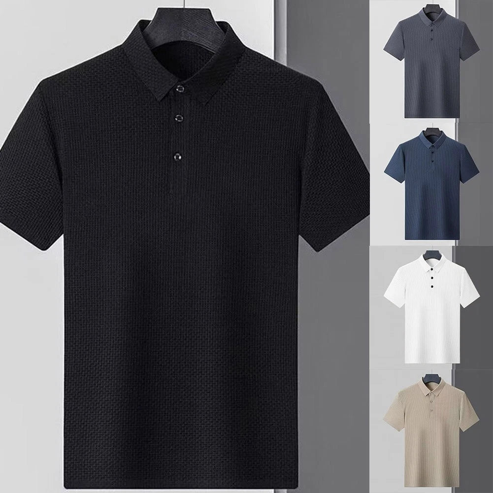 Men's Solid Color Short Sleeve Lapel Top Ice Silk Fabric for Daily Wear