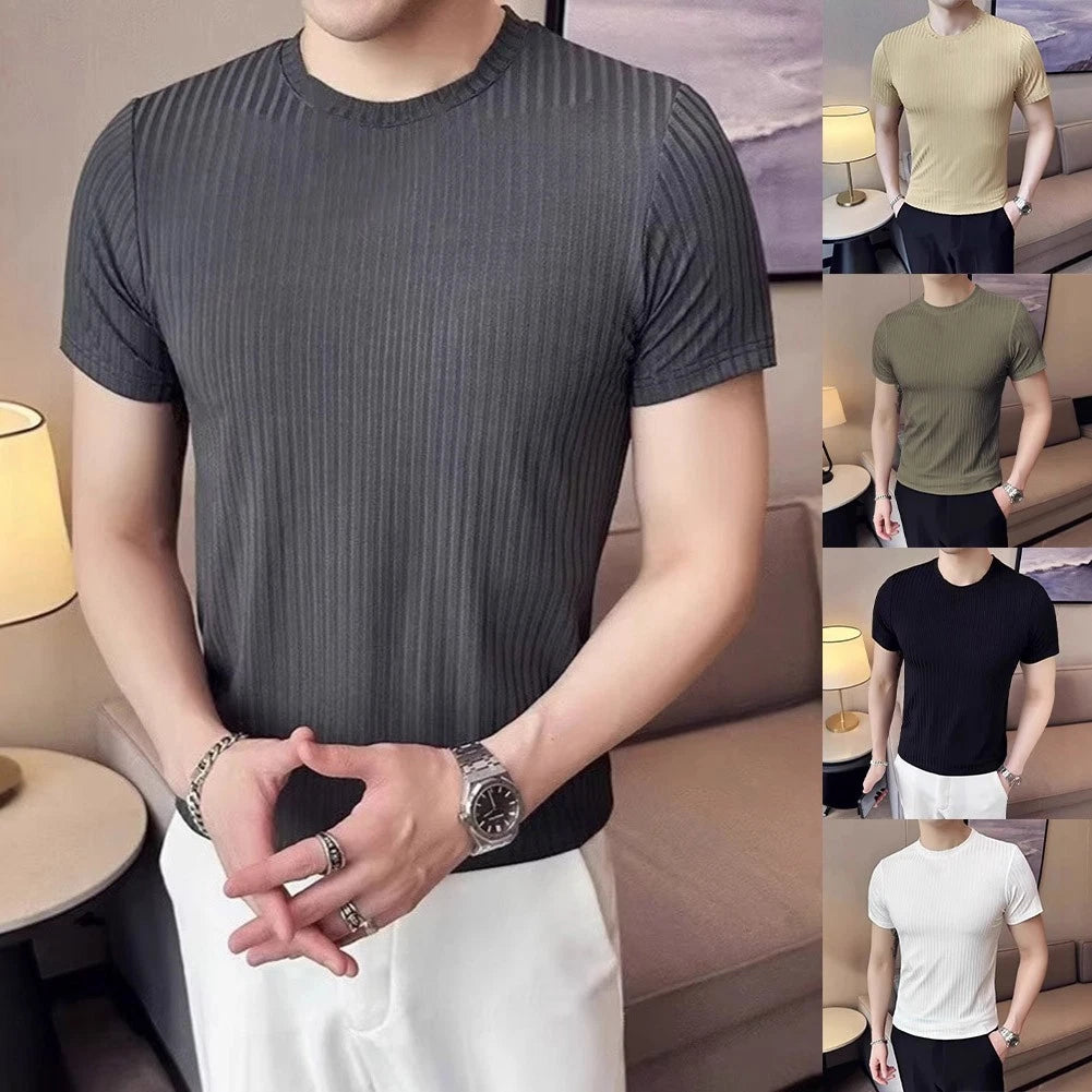 Lightweight Slim Fit T-Shirt Slim Fit Ribbed Stretchy Thin Regular Length