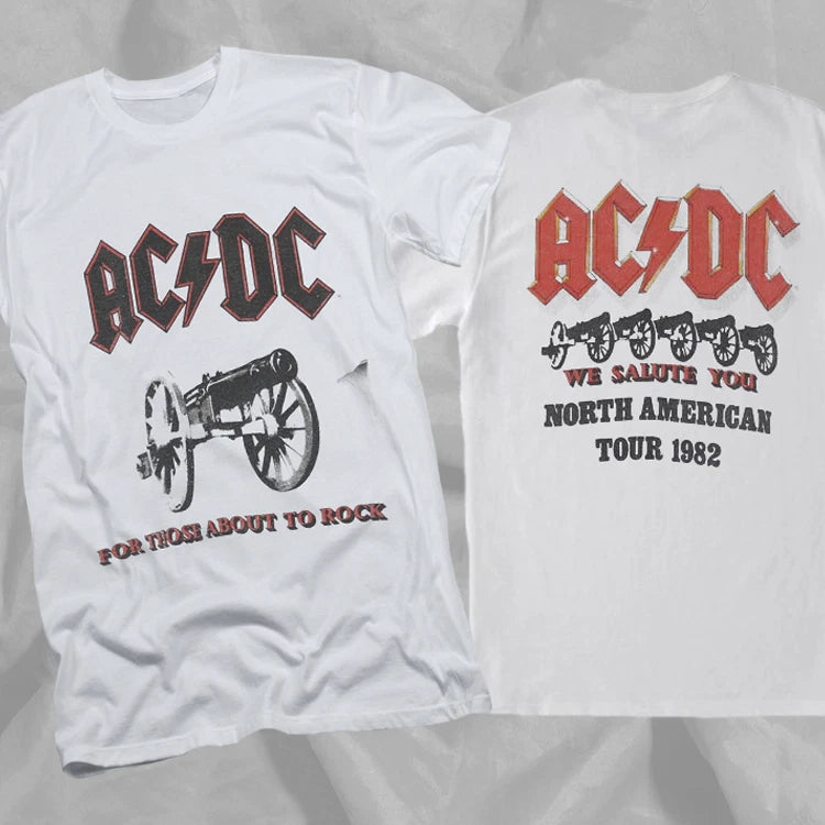 ACDC For Those About To Rock 1982 North American Tour White Double Sided T-Shirt