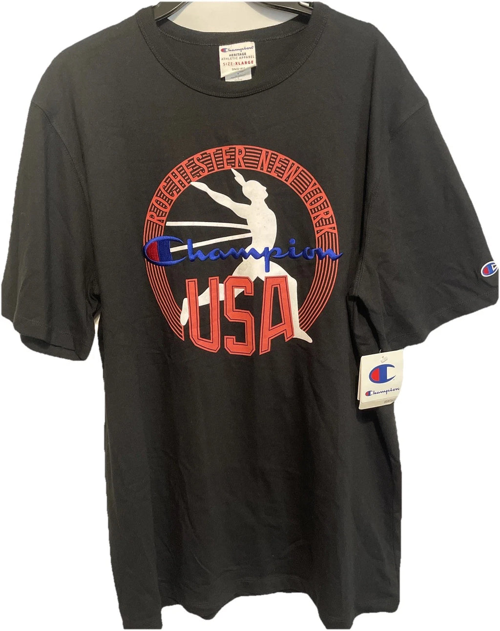 Champion T Shirt Mens Size XL Black USA Olympics Rochester NY Heritage Graphic